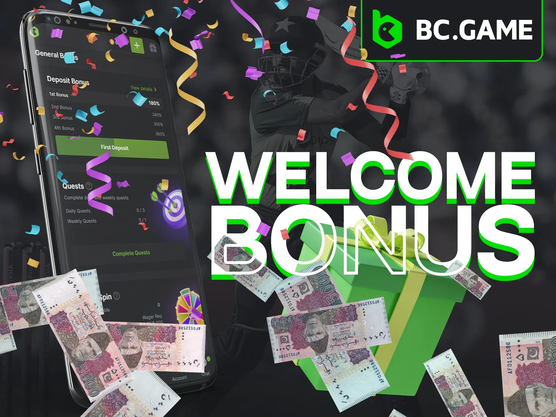 BC Game App offers a 300% Welcome Bonus.