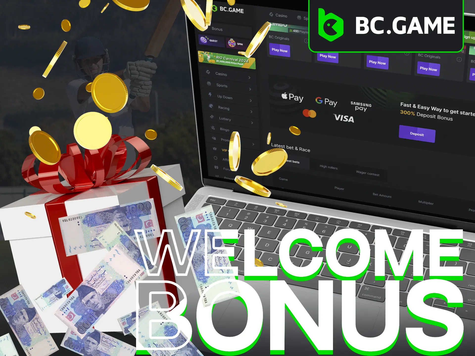 Get a 300% deposit bonus on BC Game.