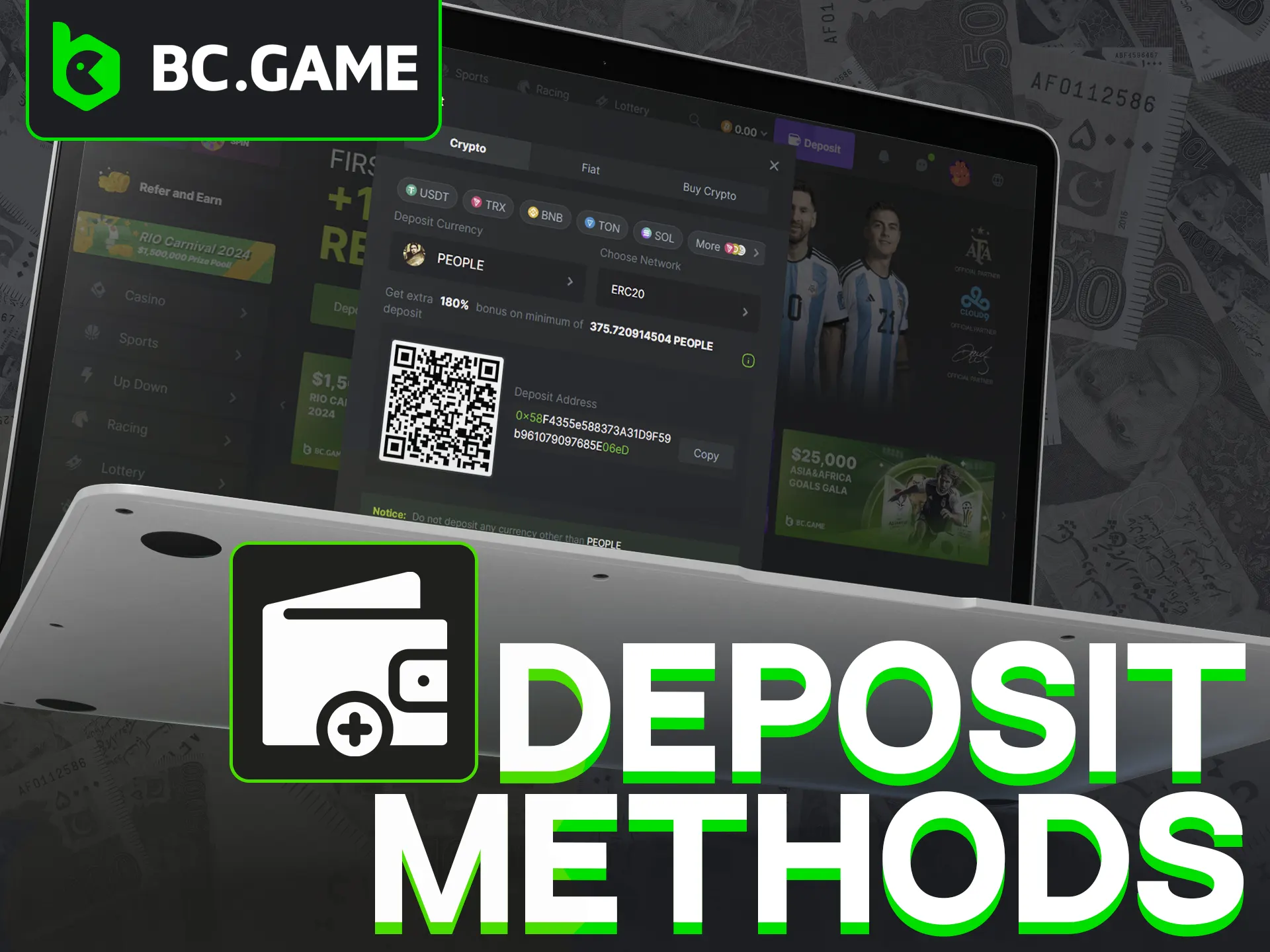 Easily deposit funds with BC Game.