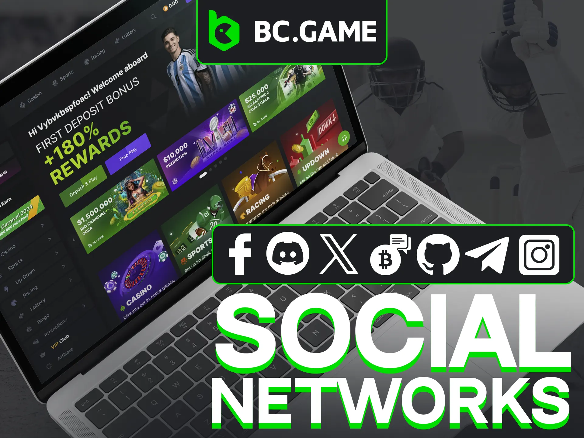 Connect with BC Game through social media.