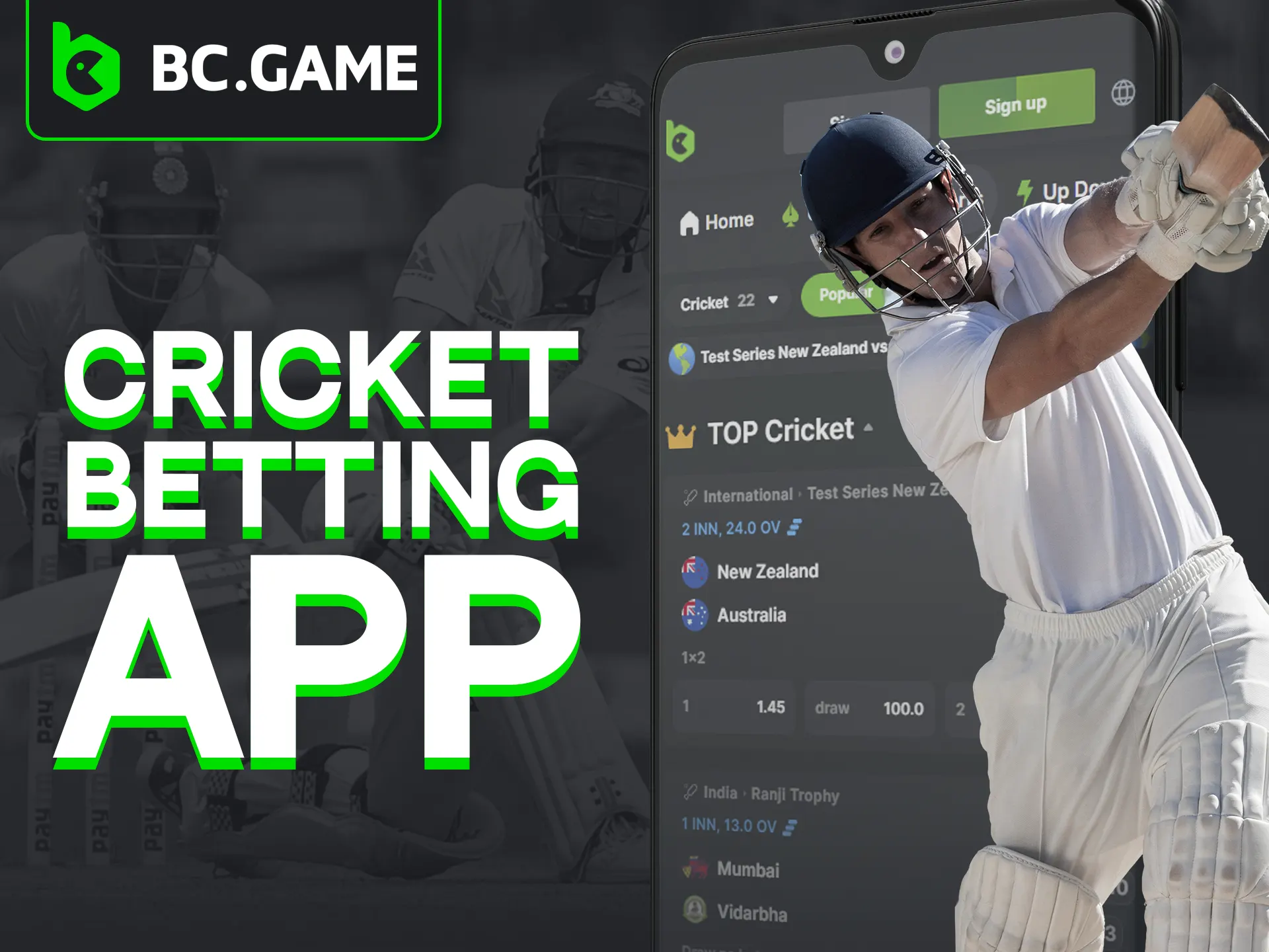 Bet on cricket with BC Game mobile app.