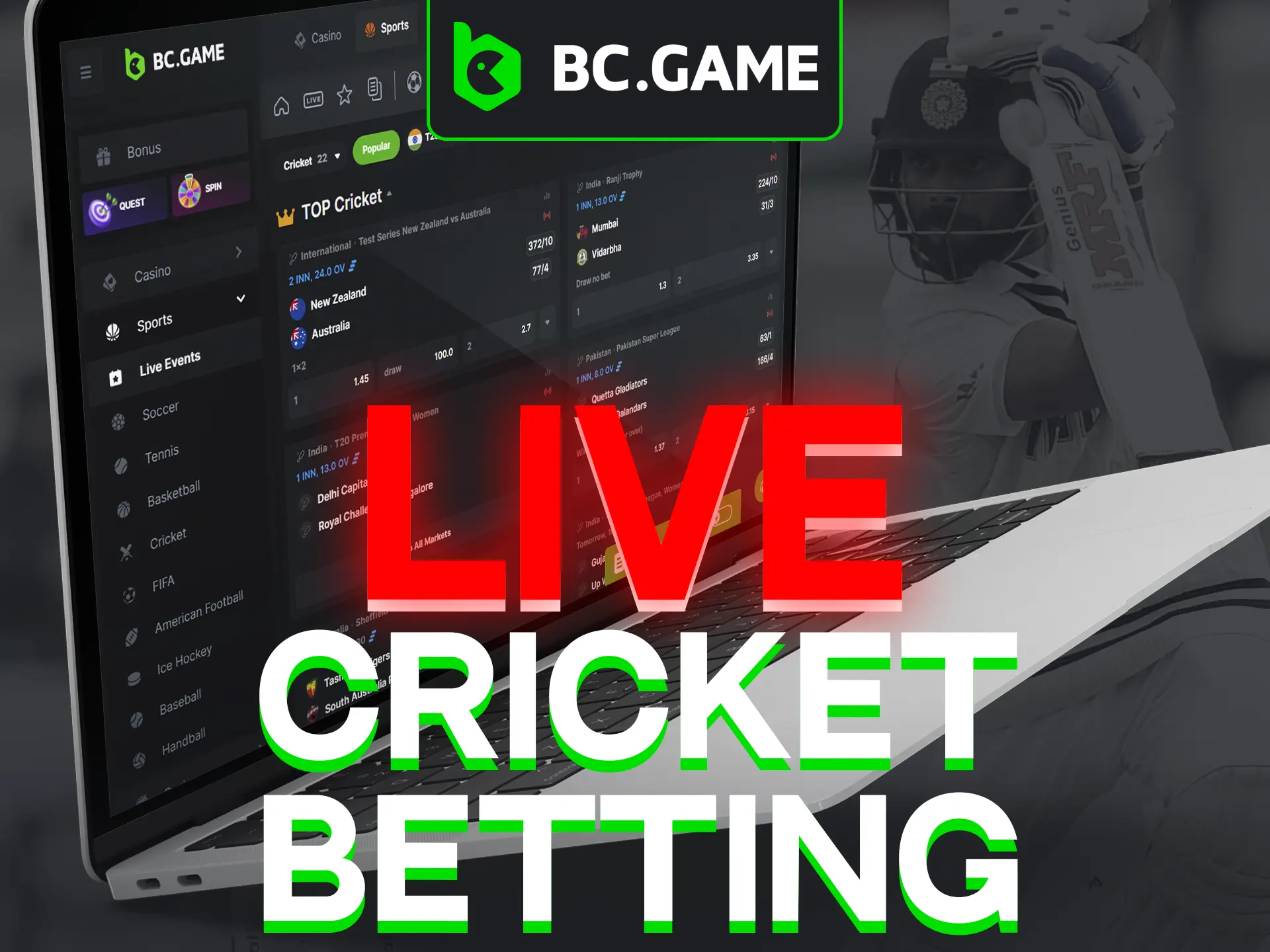 Experience live cricket betting with BC Game.
