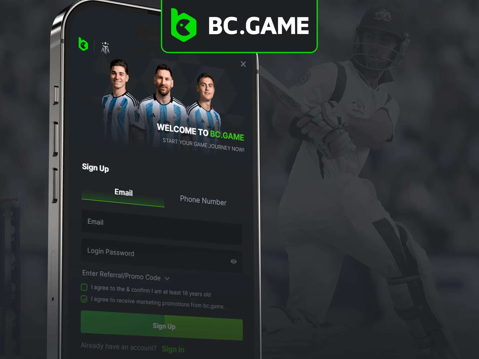 Register account at BC Game game with easy steps.