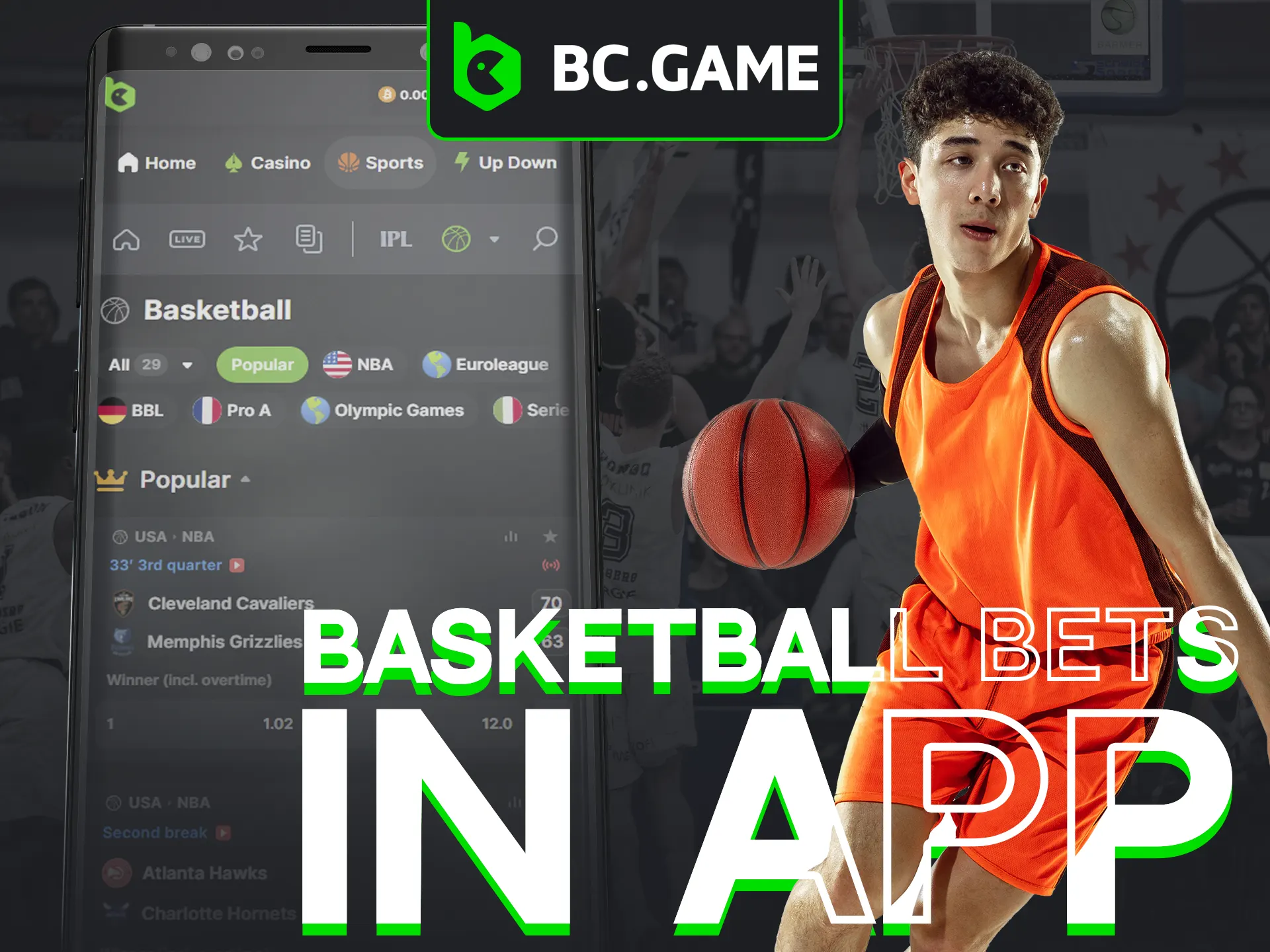 Bet on basketball easily with BC Game's mobile app.