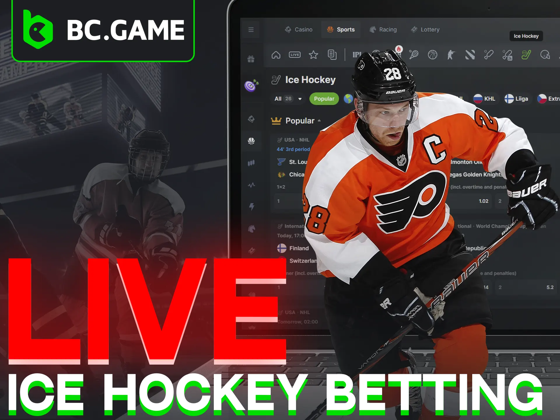 Bet on live hockey matches with BC Game.