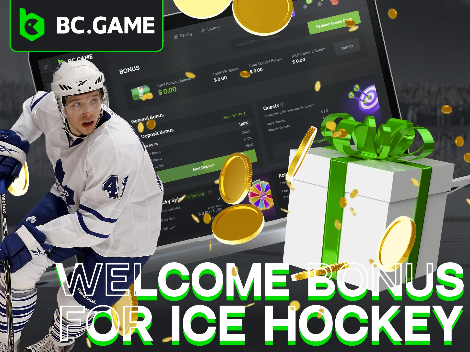 Take a welcome bonus for extra funds for ice hockey bets at BC Game.