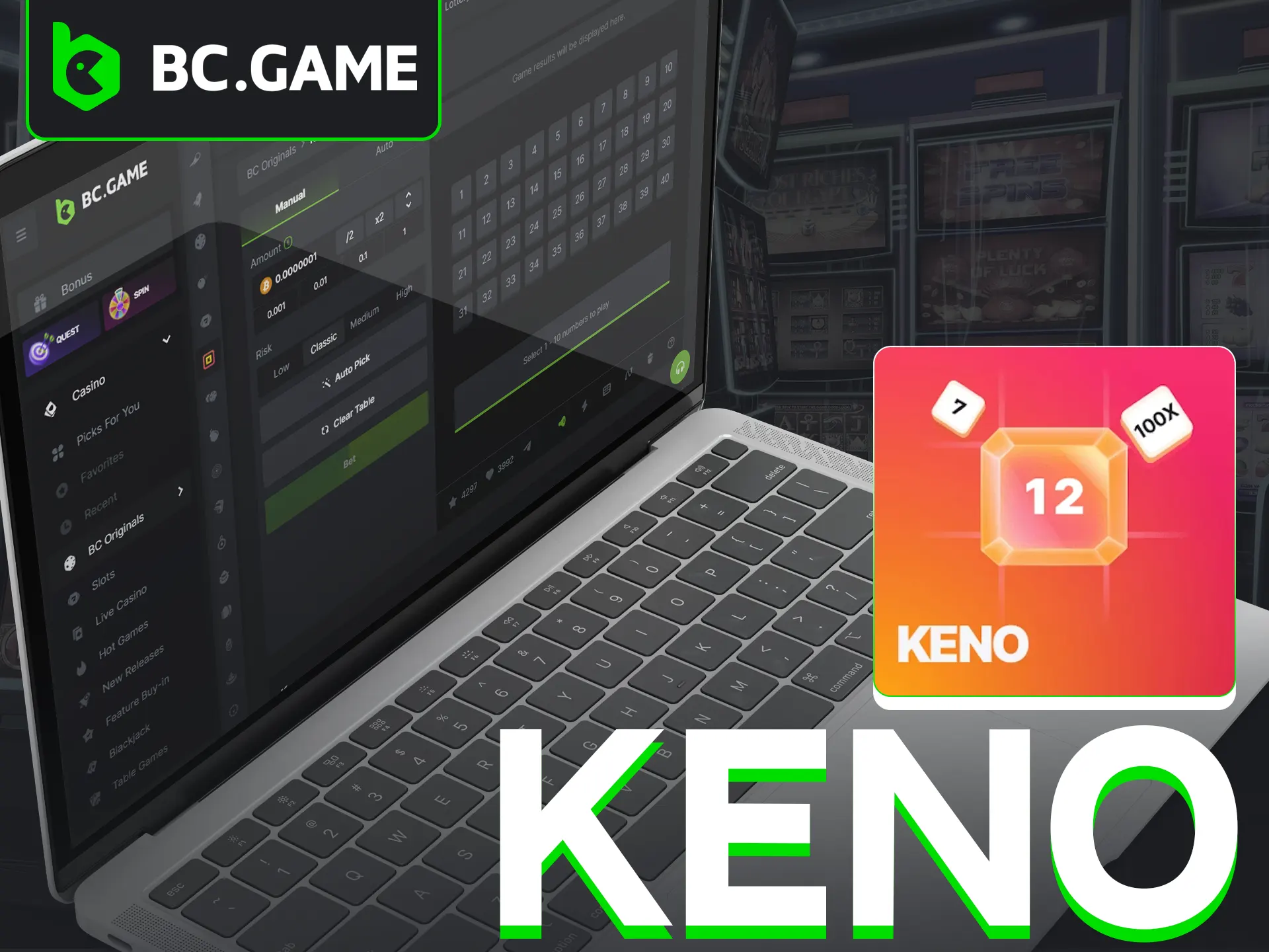Play Keno at BC Game, match numbers to win and cash.