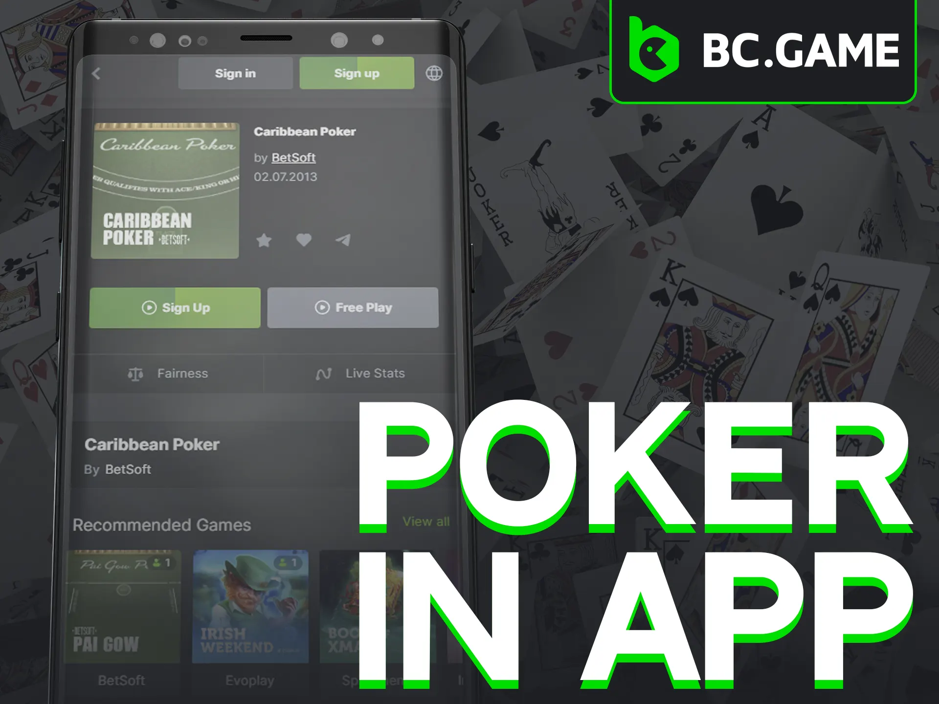 Play poker conveniently on BC Game's mobile app.