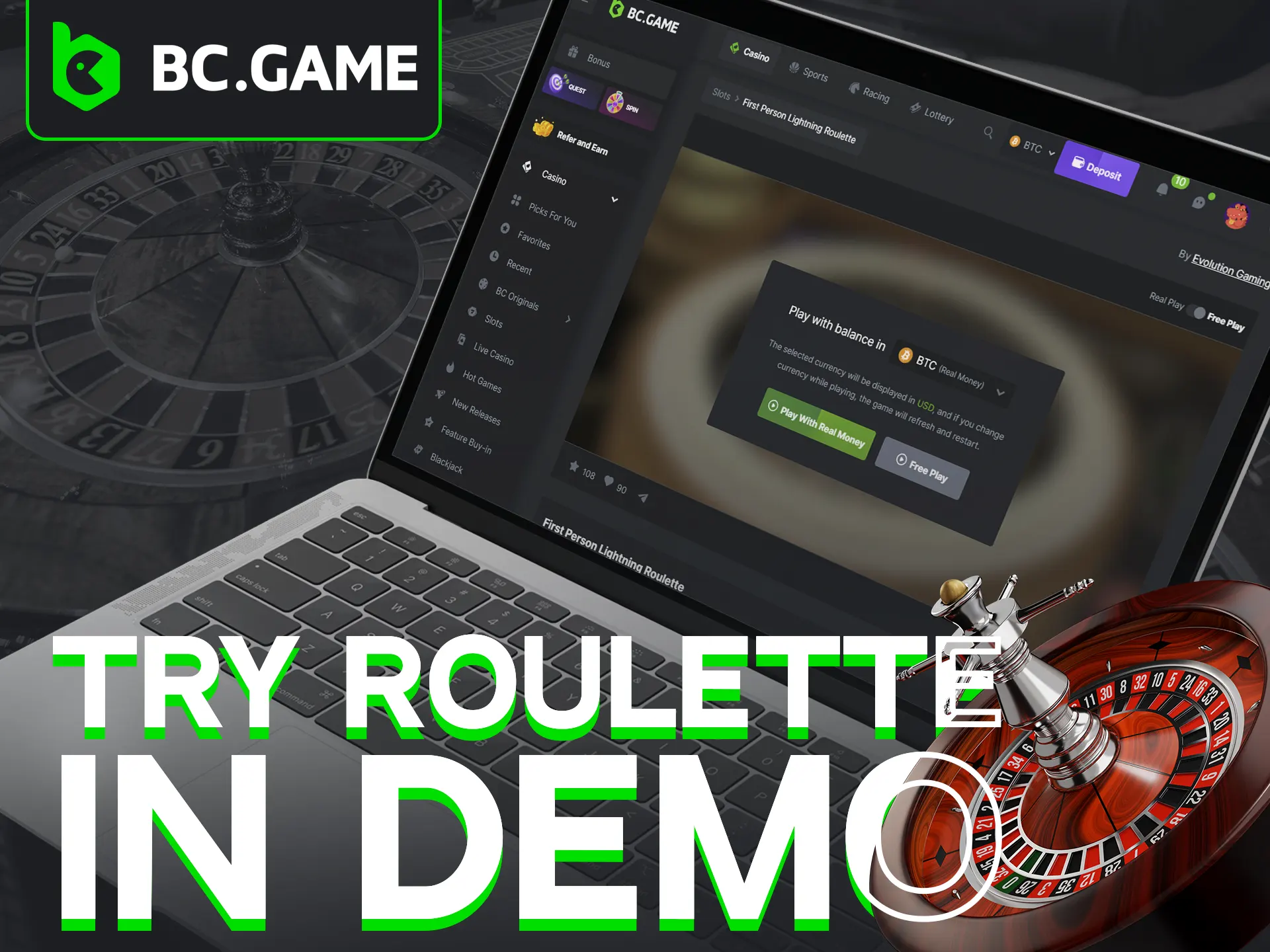 Test roulette for free with BC Game's demo mode.