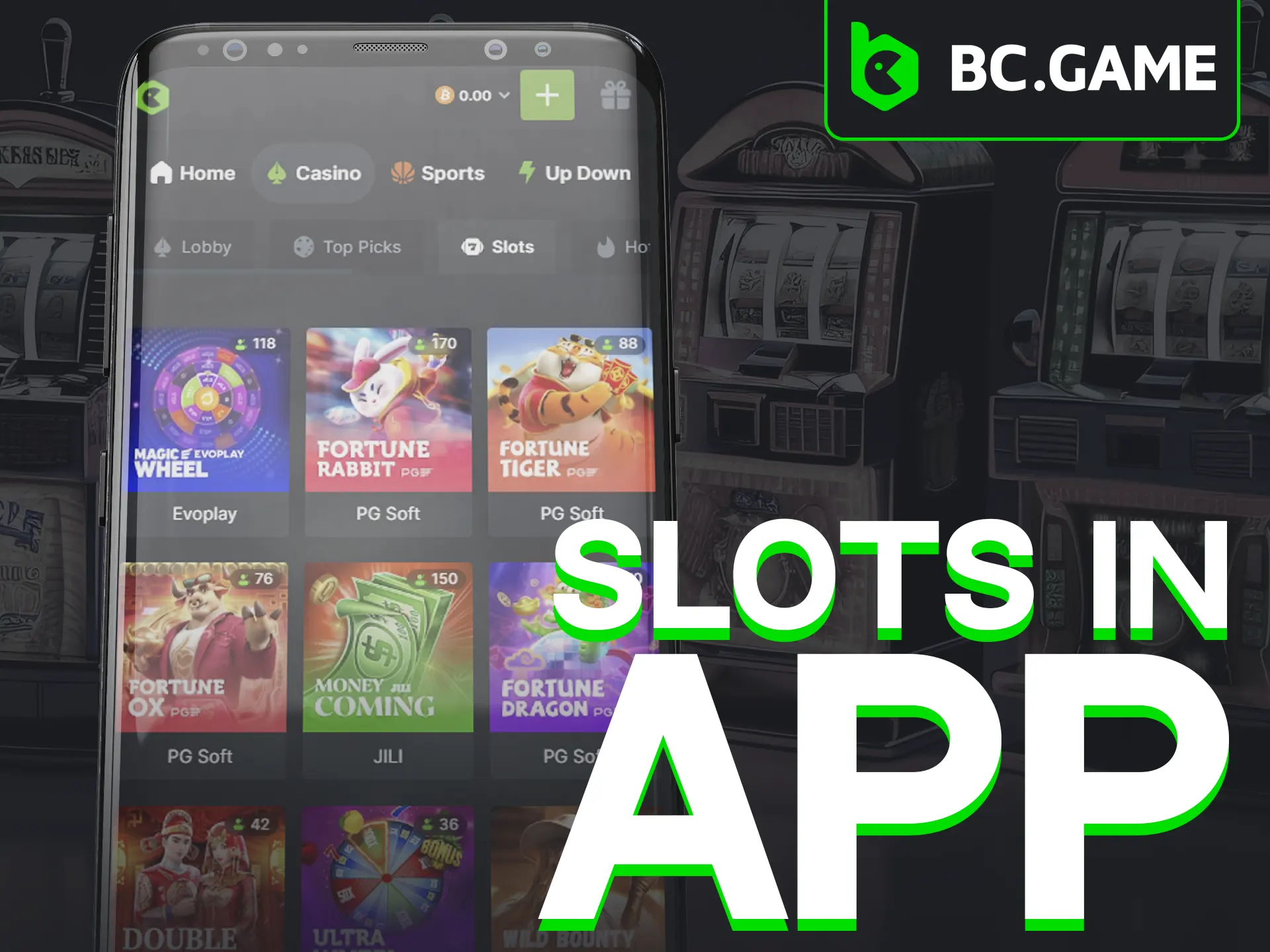 Play slots easily with BC Game's mobile app.