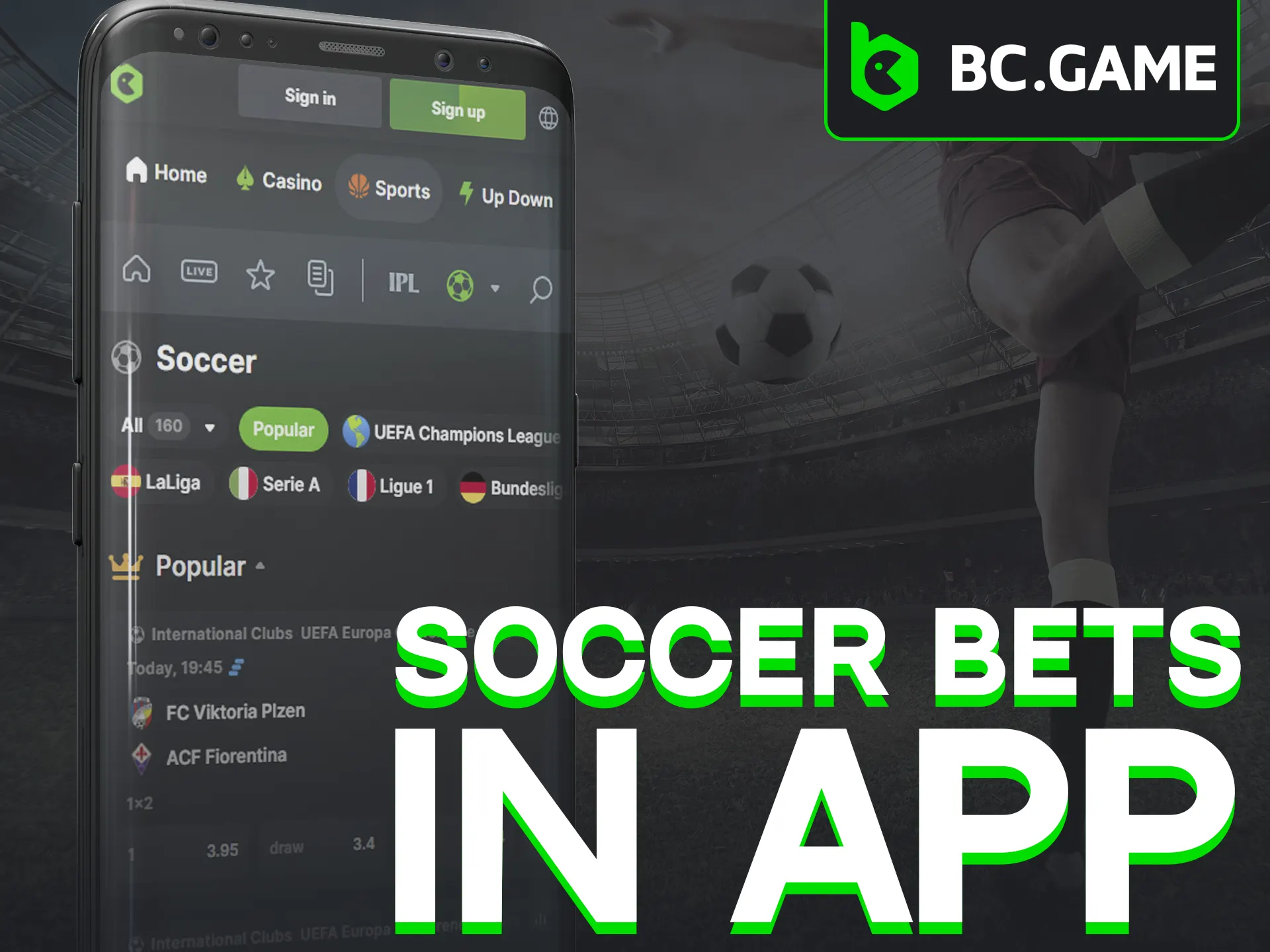 Bet on soccer with BC Game's secure mobile platform.