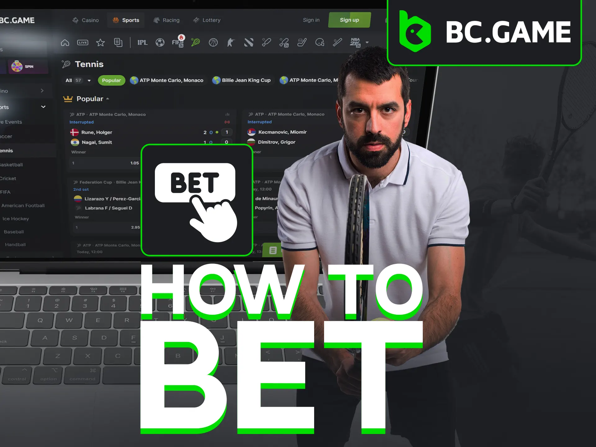 Start betting on tennis at BC Game with these easy steps.