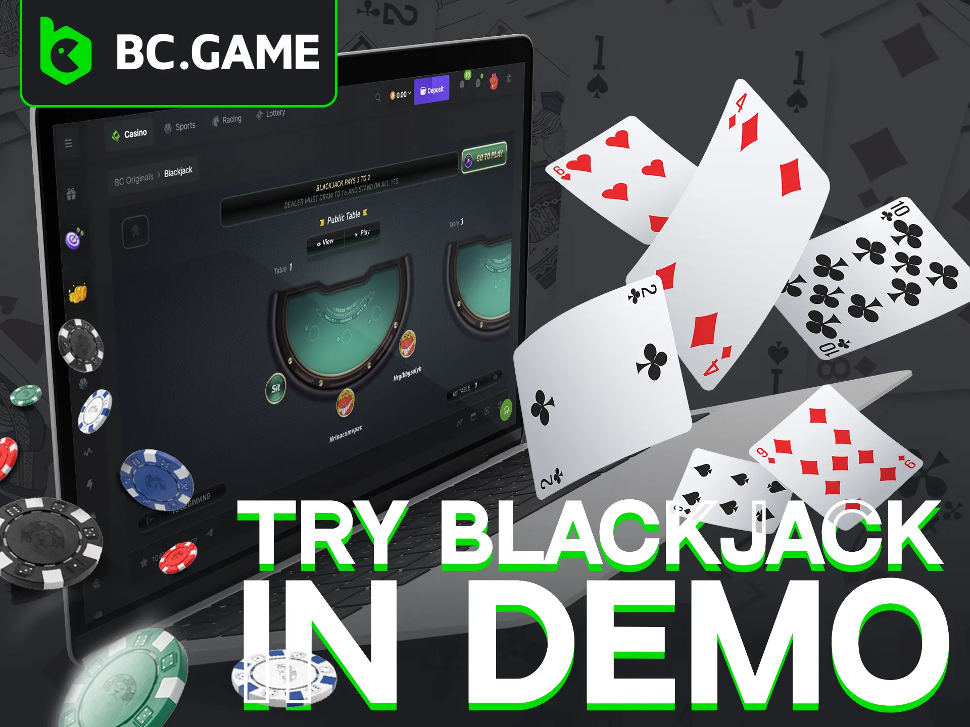 Practice Blackjack for free in Demo Mode at BC Game.