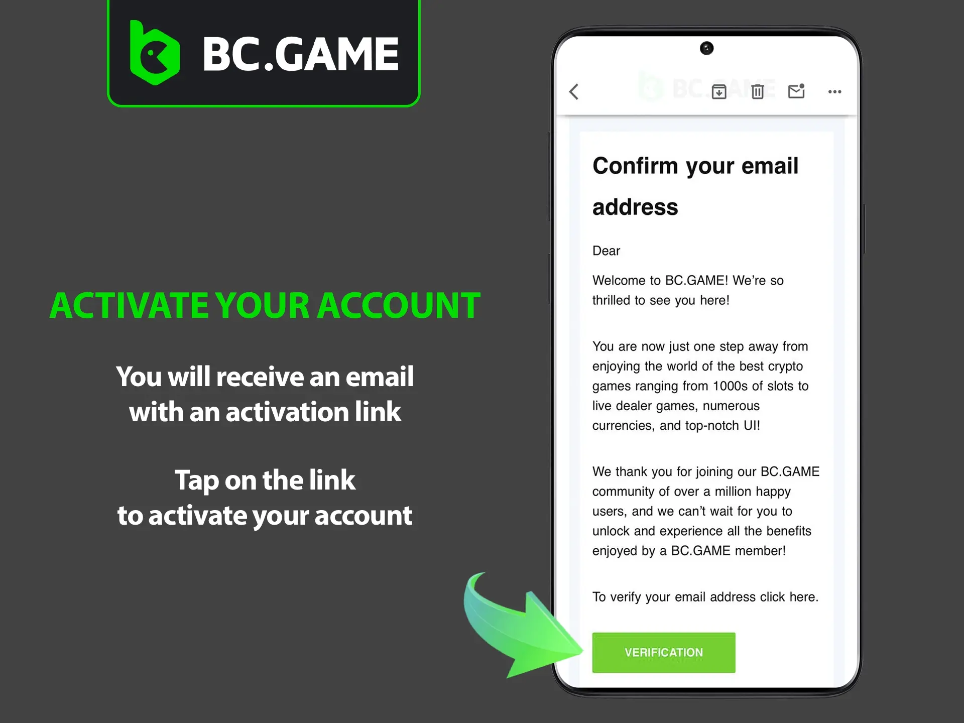 Confirm your personal account to gain full access to BC Game website features.