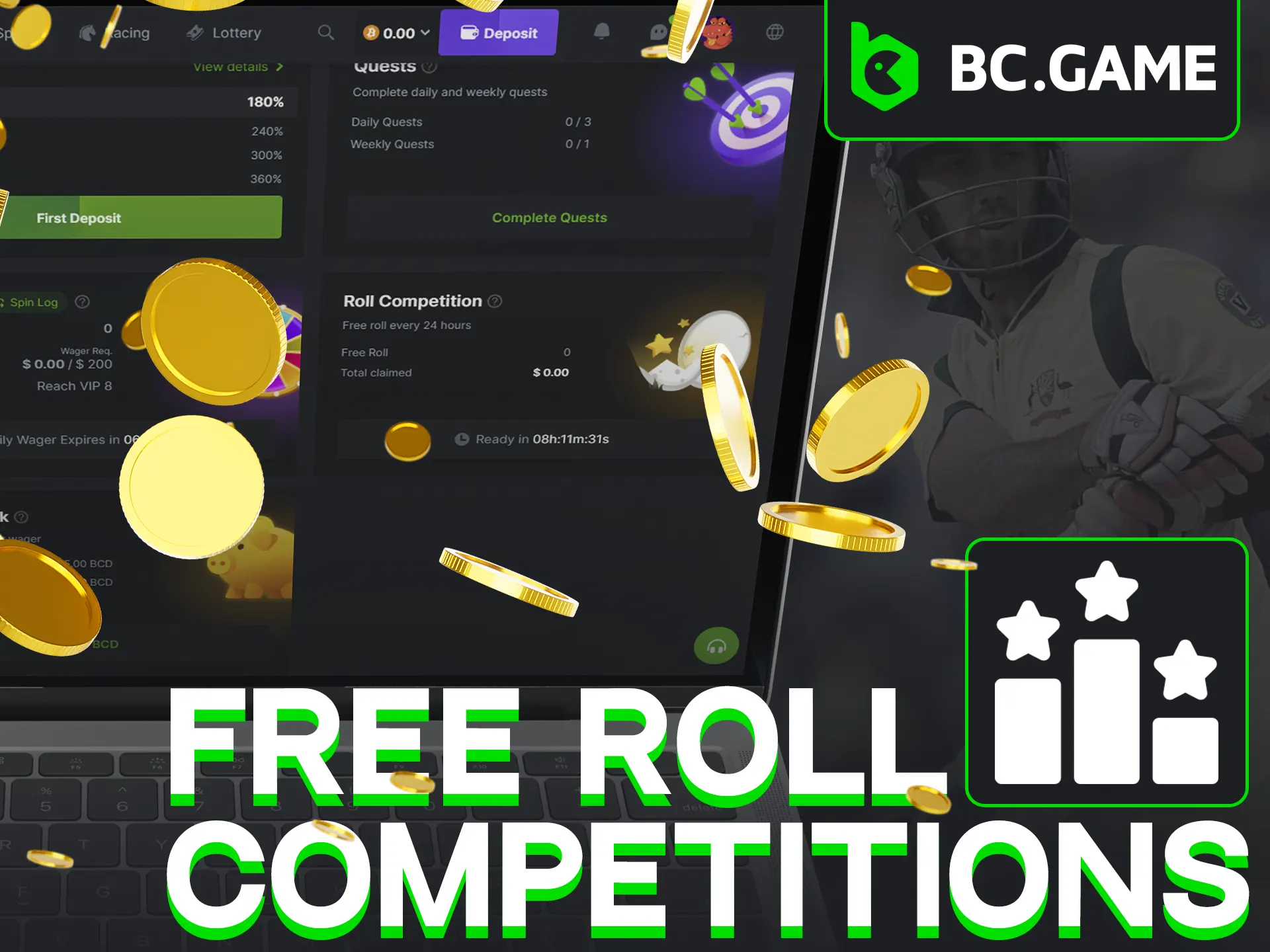 Participate in free roll competitions, and win money at BC Game.