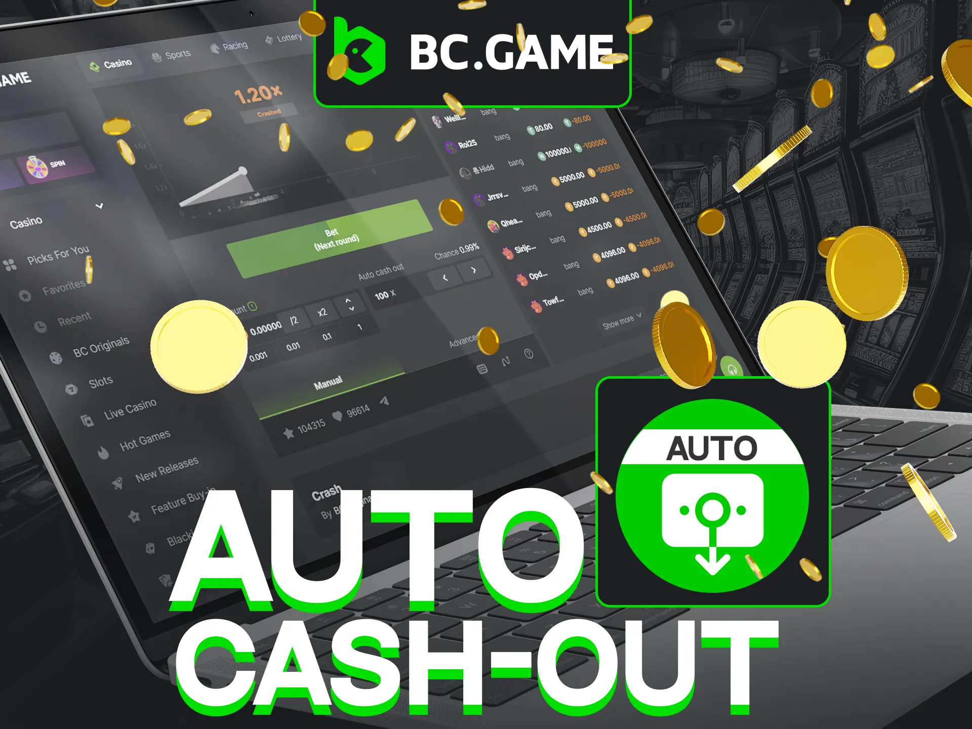BC Game's auto cashout avoids manual cashing risks.
