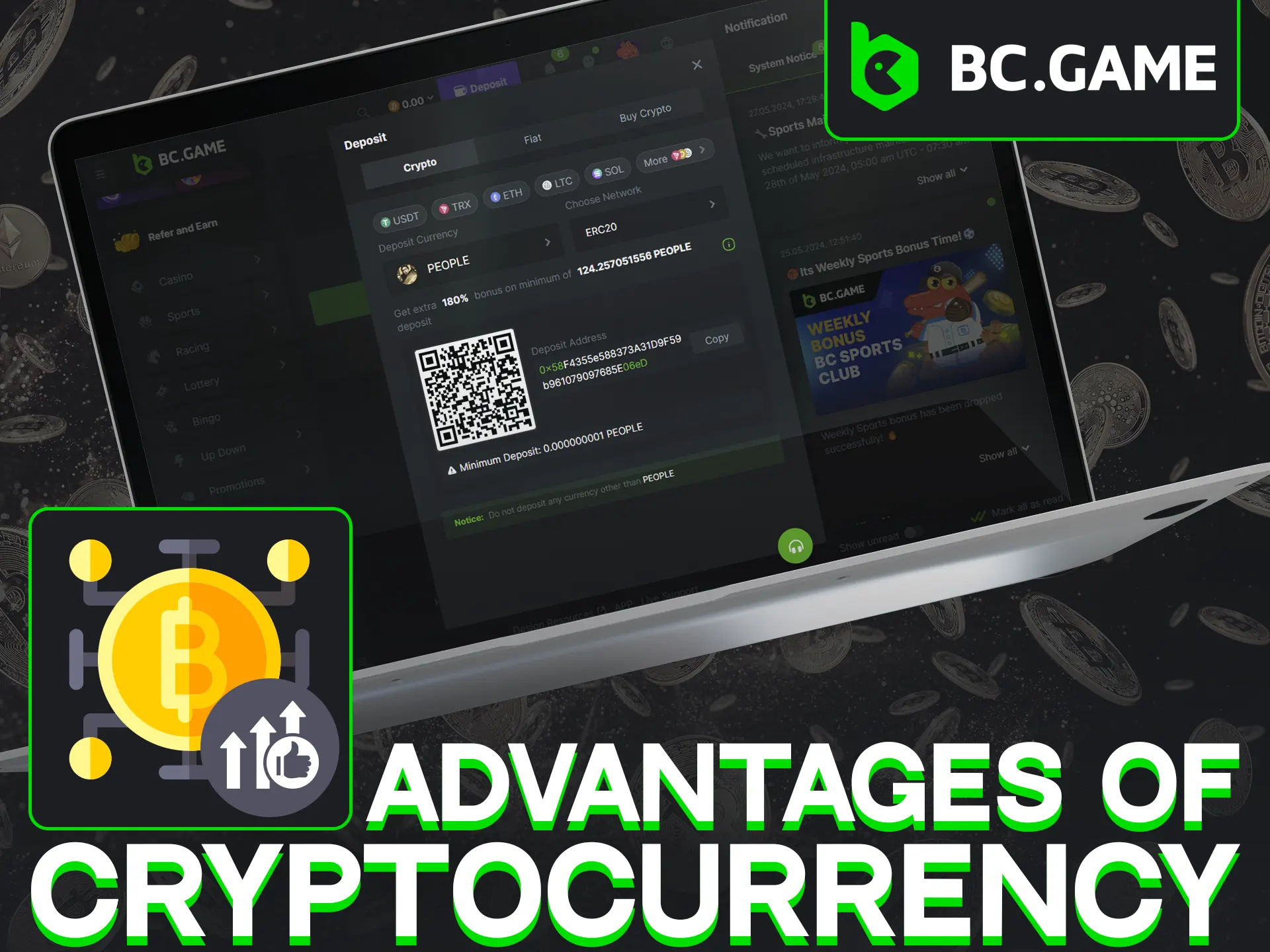 Learn about advantages of depositing cryptocurrency at BC Game.