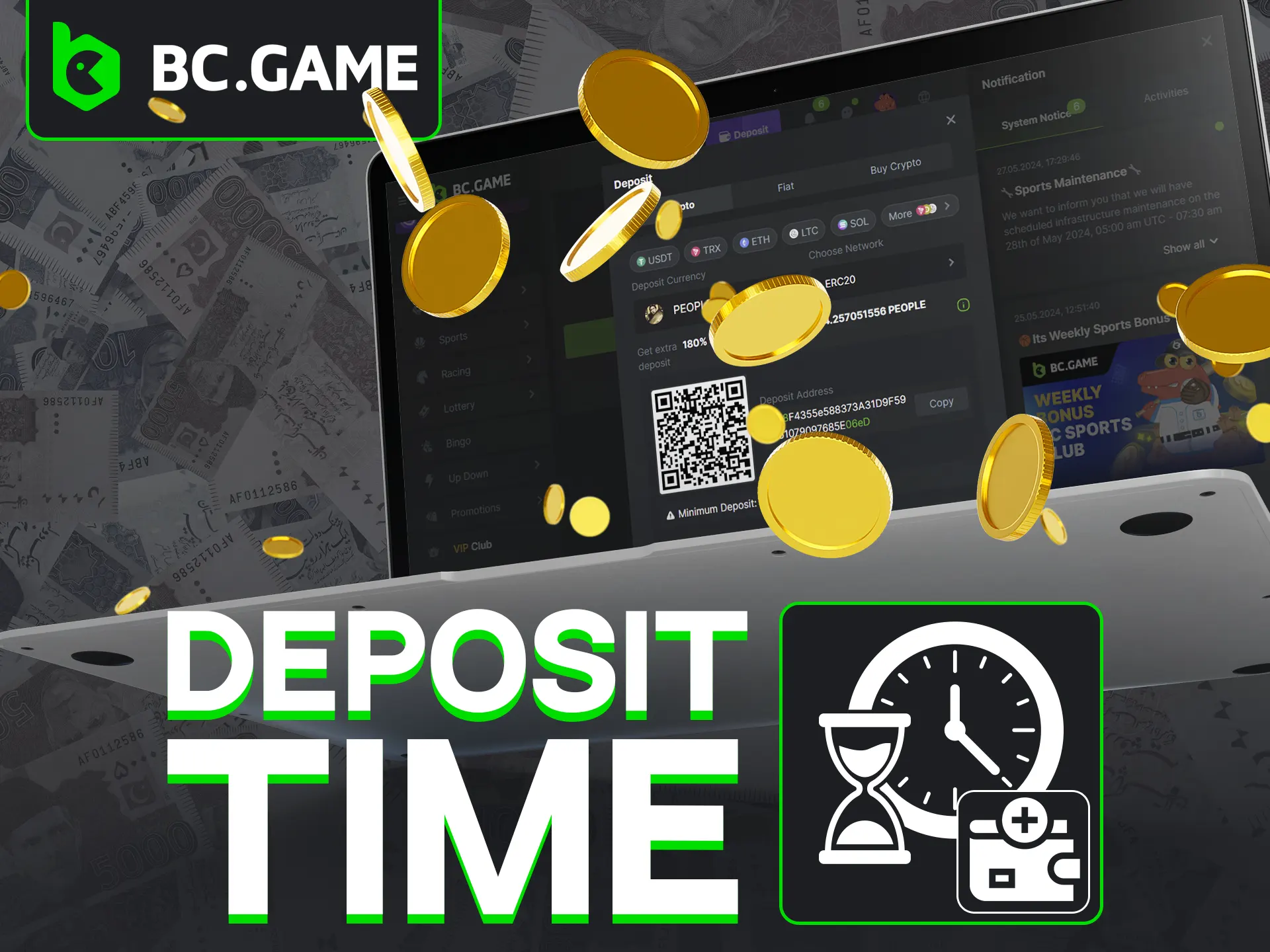 At BC Game deposit time is quick.