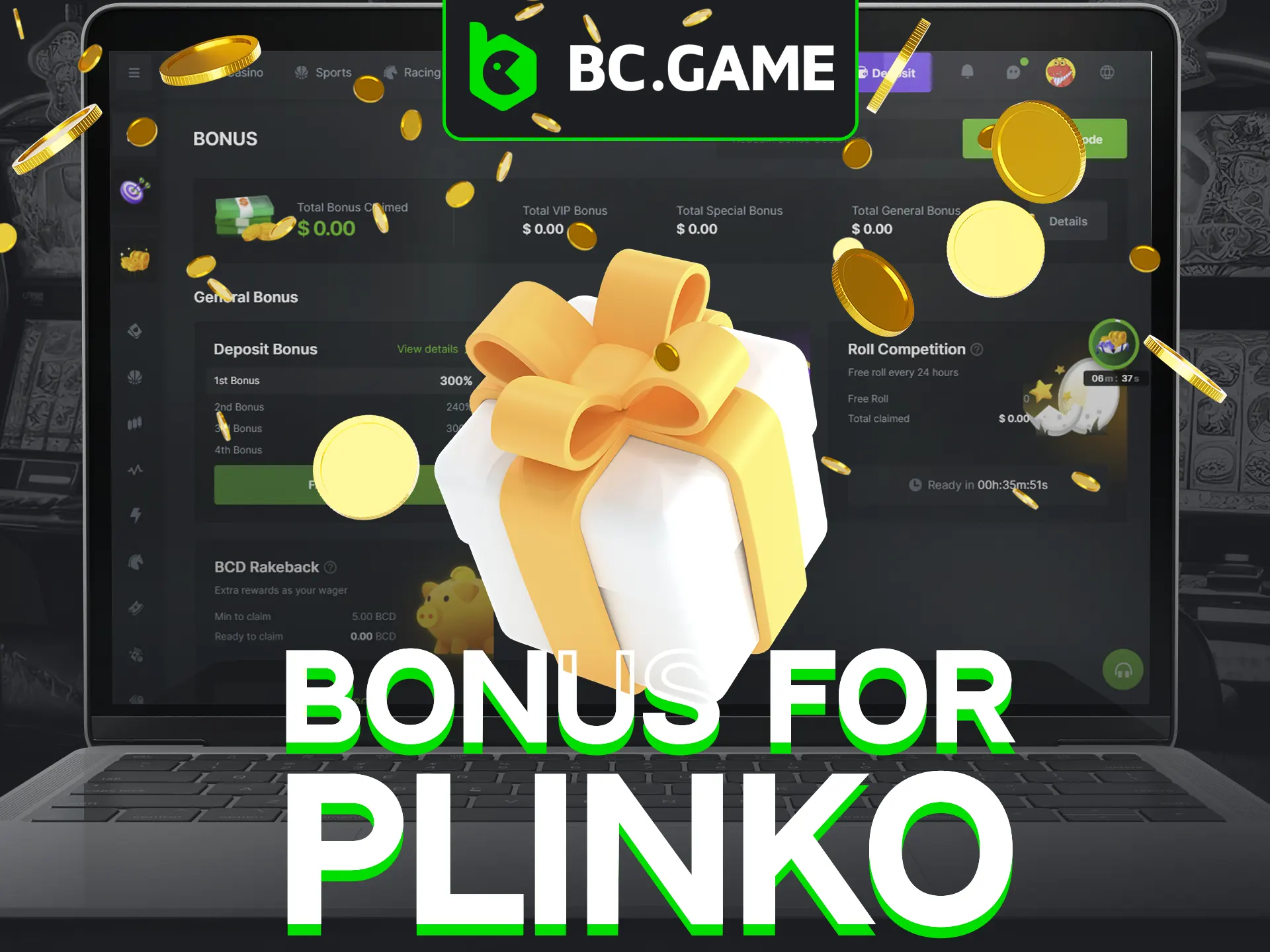 Get a 300% bonus for BC Game Plinko.
