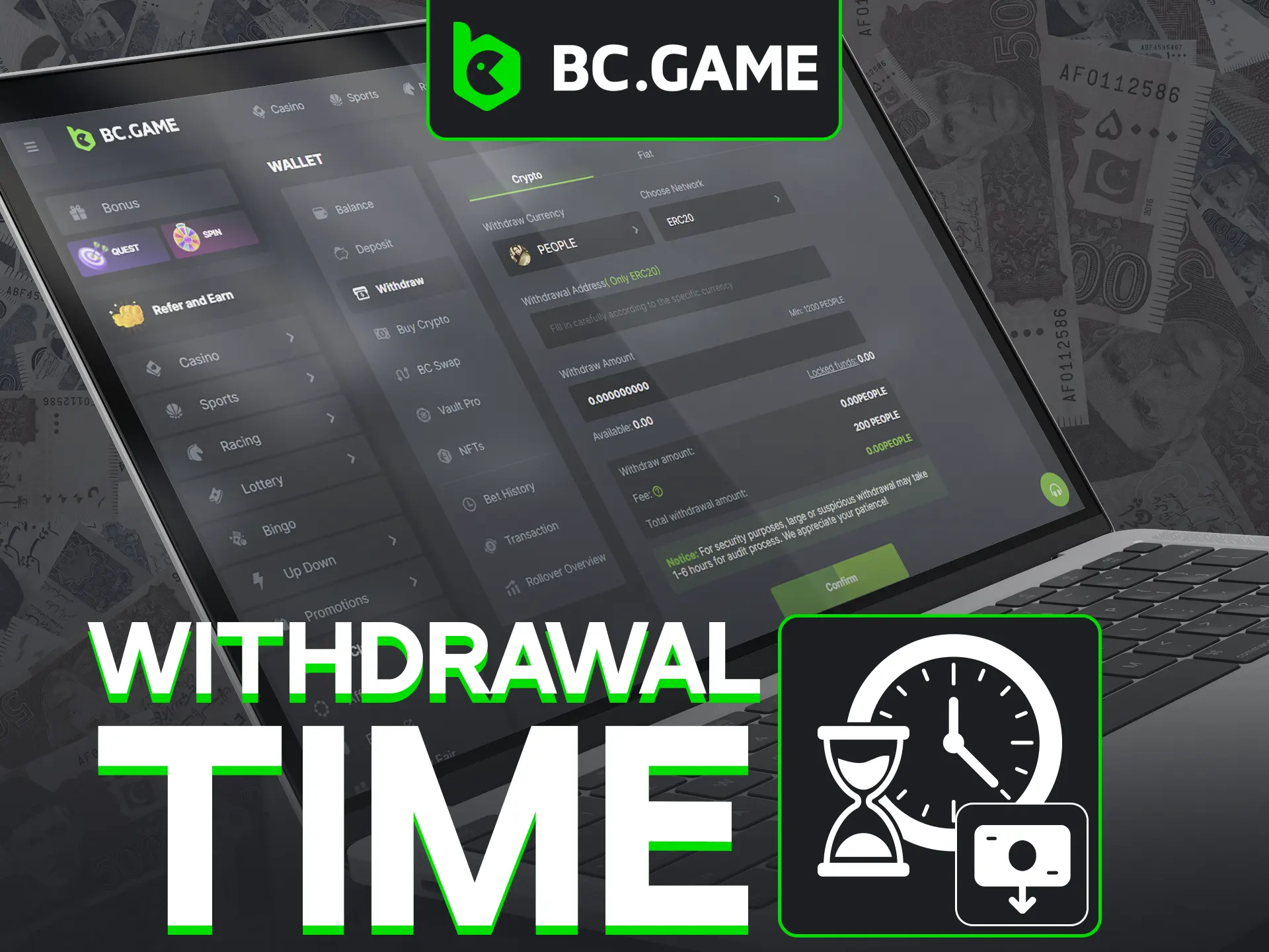 Withdrawal time at BC Game can take several minutes of hours.