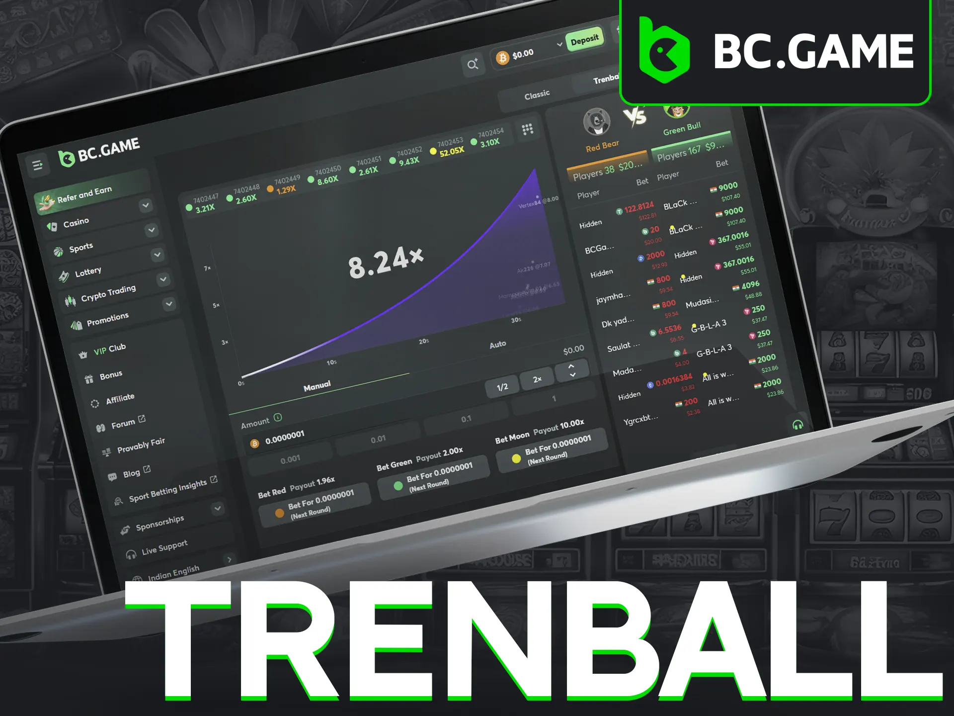 BC.Game’s Crash Trenball mode lets you predict trends.