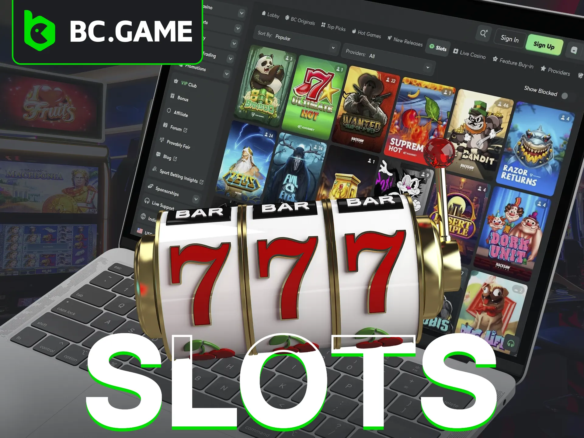 BC.Game offers slots where you spin to win.