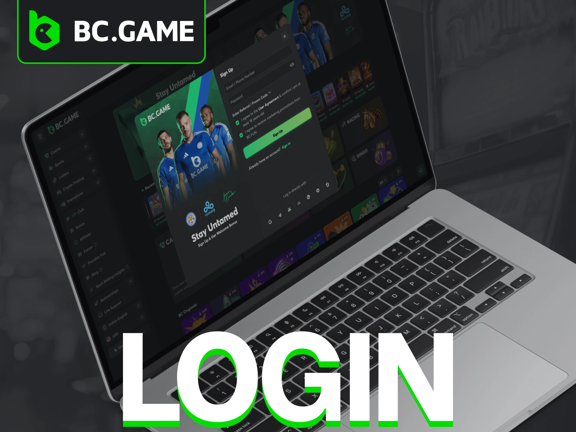 To log in to BC Game Crash you must have personal account.