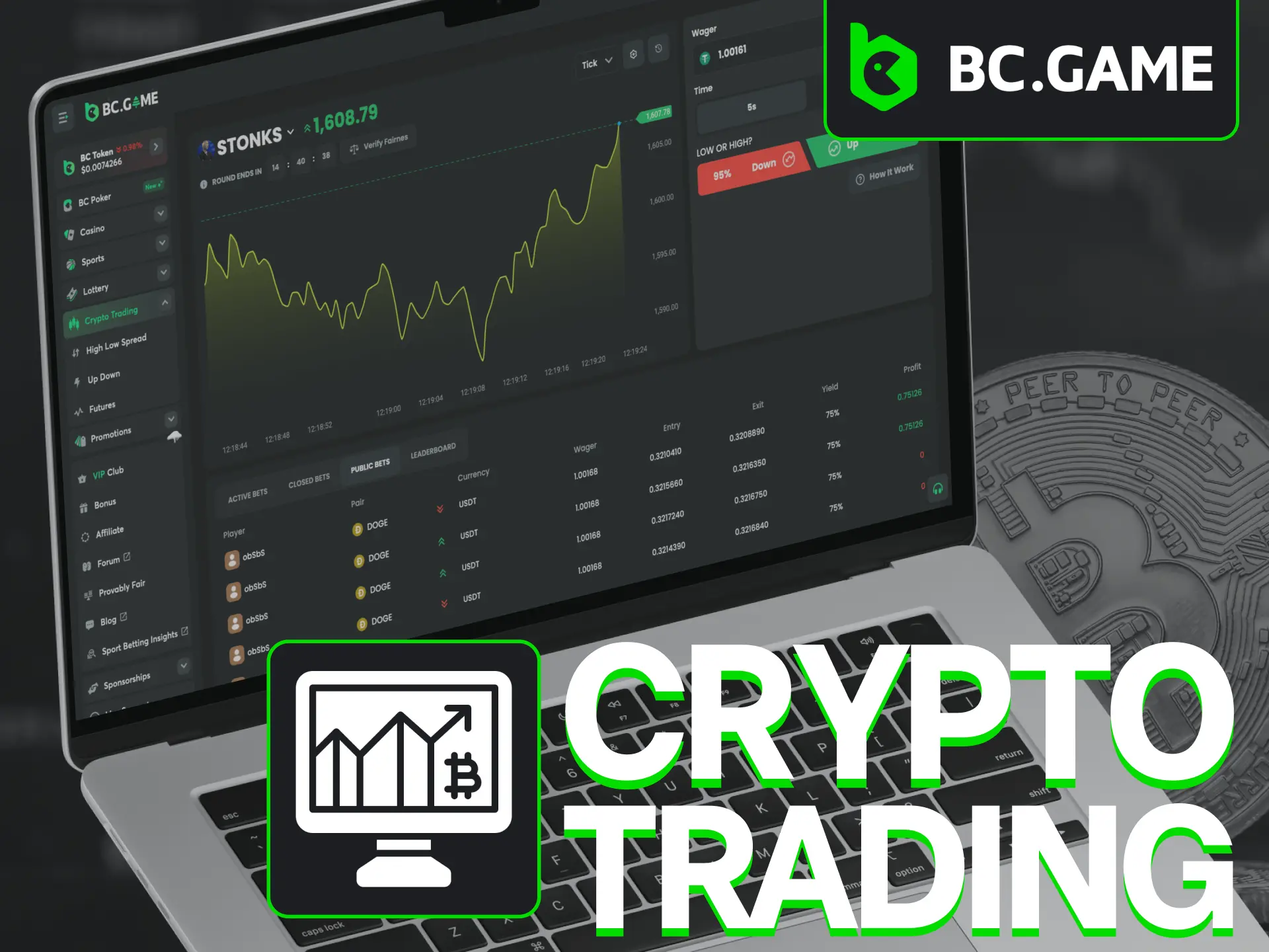 Trade popular coins with BC Game crypto trading.