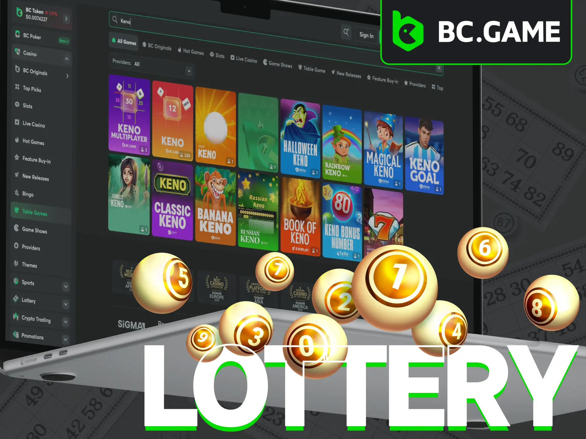 BC Game platform features many lottery games to choose from.