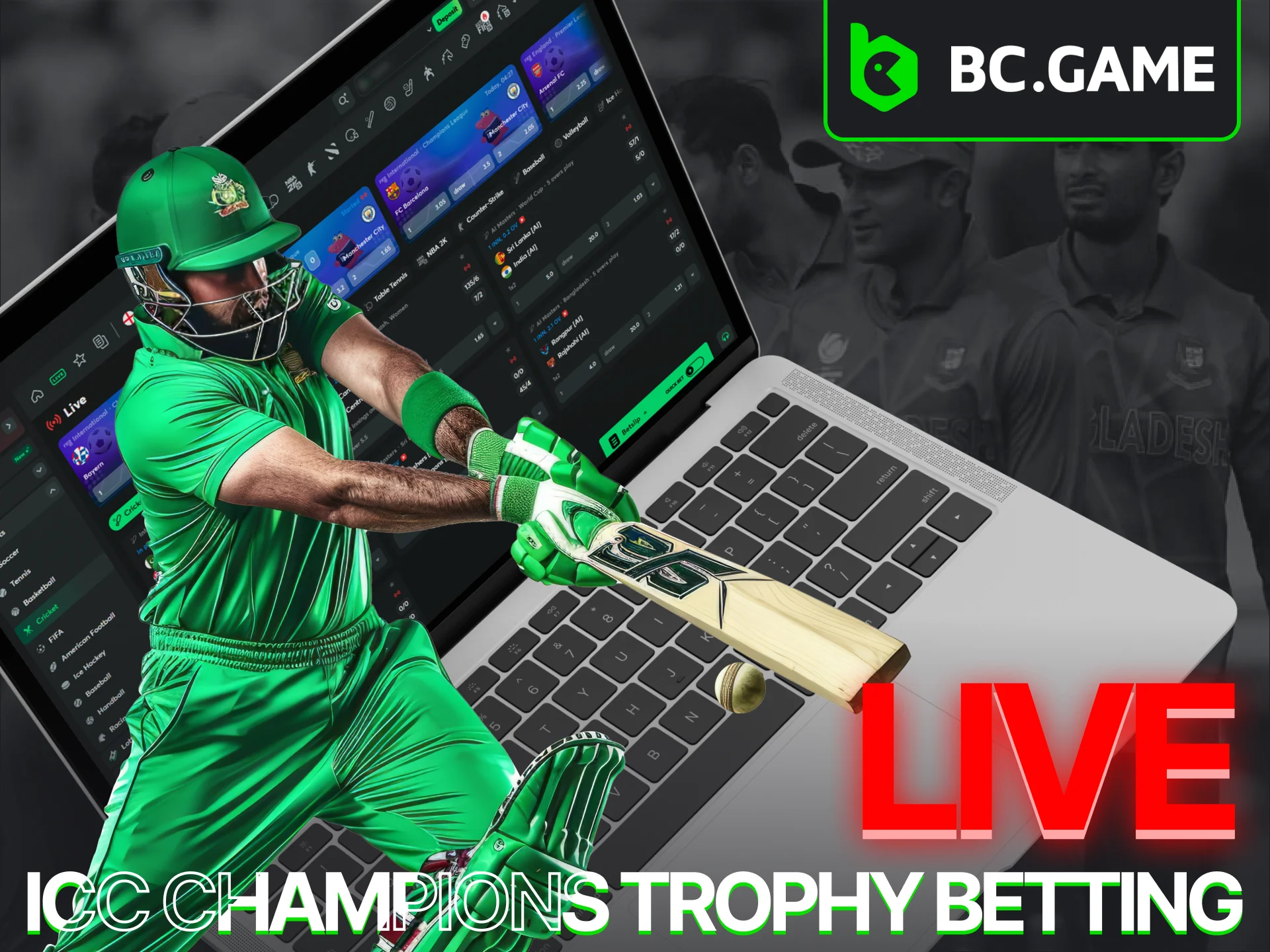 Place bets on the ICC Champions Trophy in real-time at BC Game.