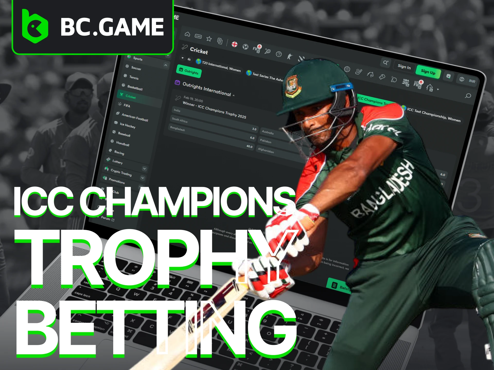 BC Game is a good platform for betting on ICC Champions Trophy.