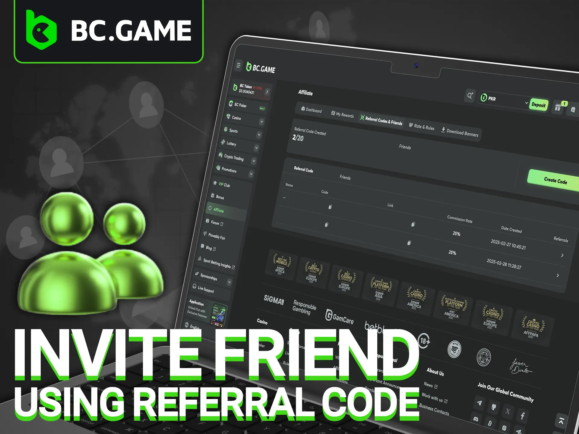 Register and invite your friends and acquaintances to reach new heights at BC Game Casino.