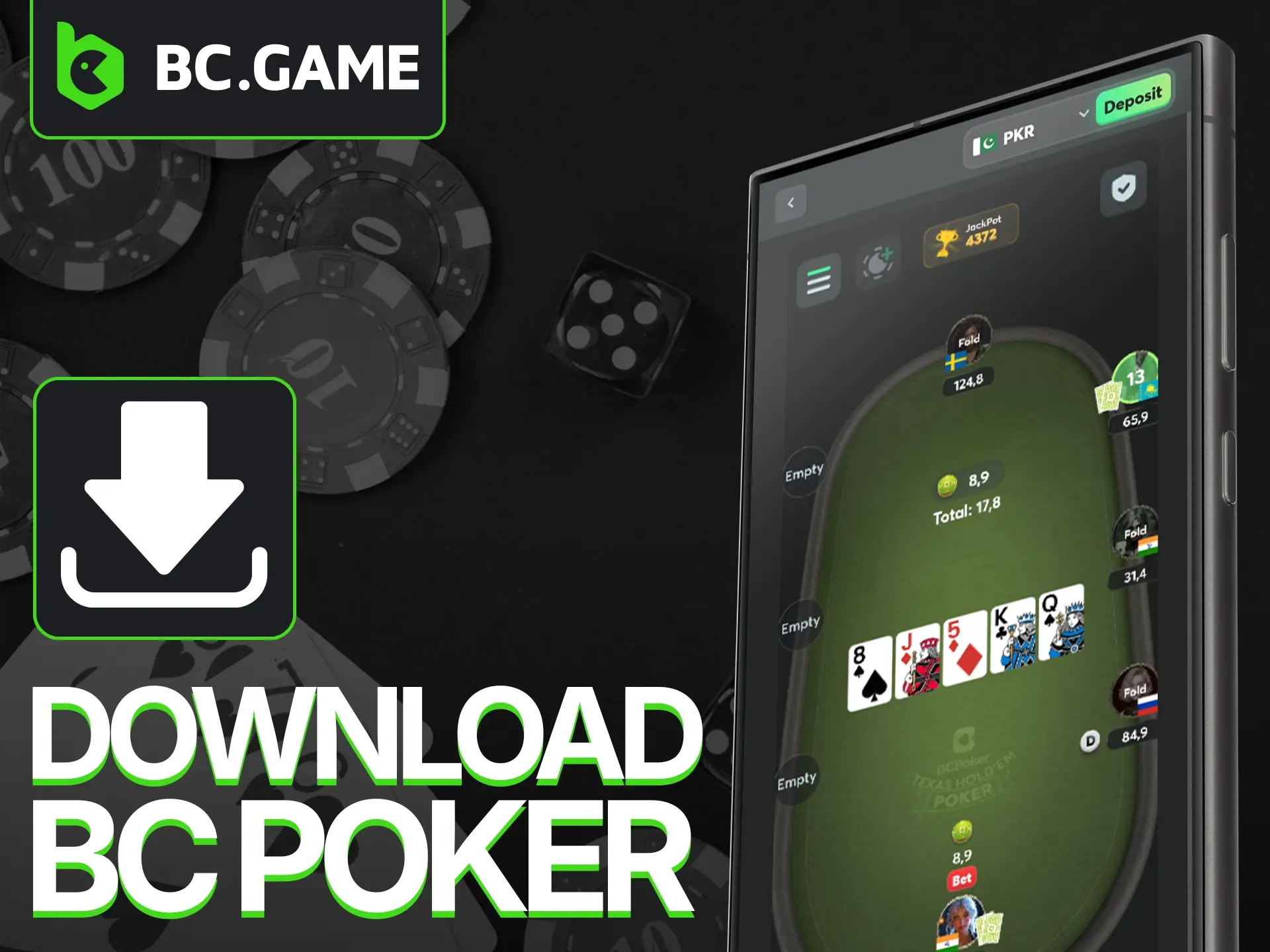 Play BC Poker on your Android or iOS device by installing the BC Game app.