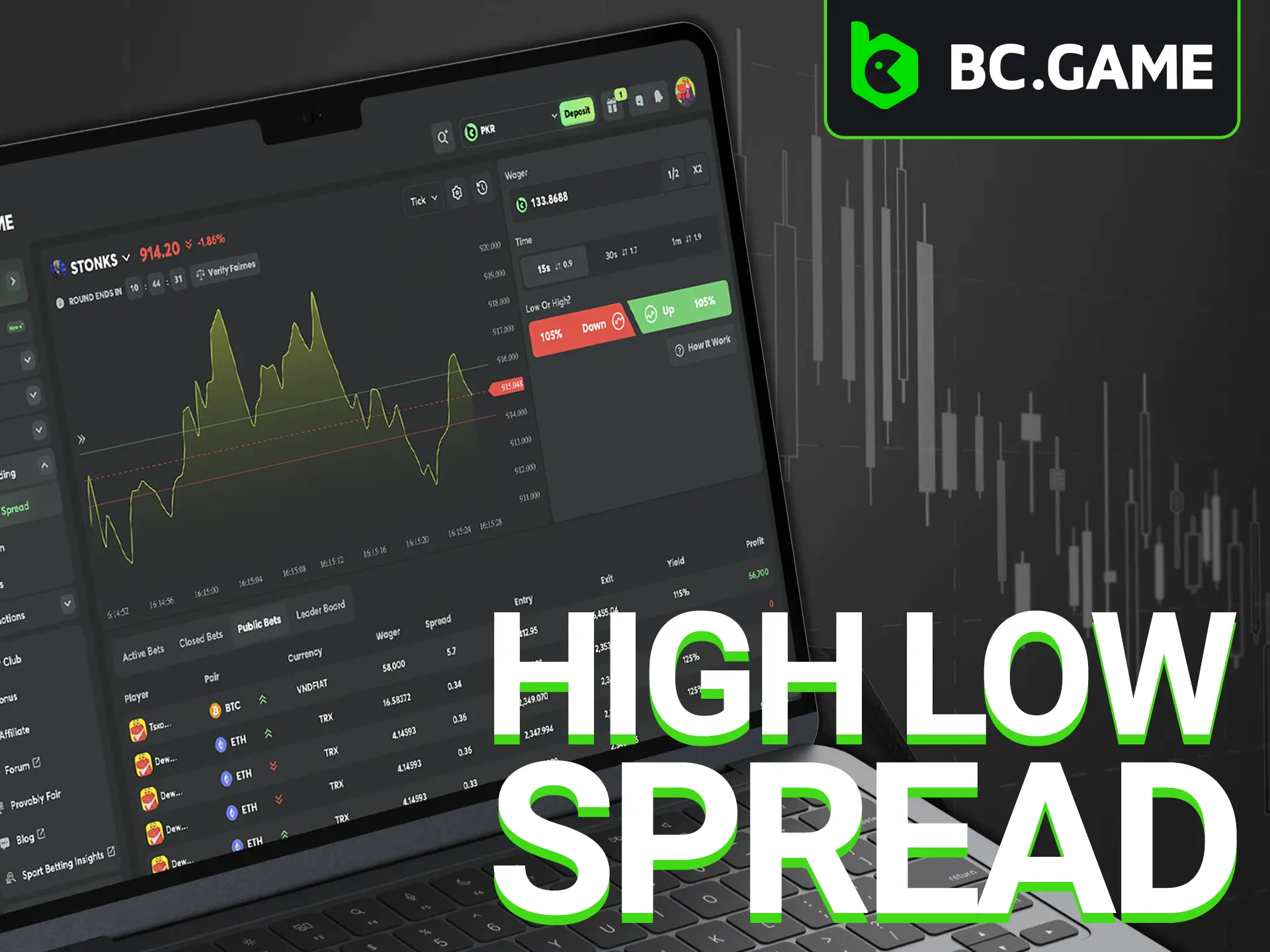 Withdraw your winnings on time when playing High Low in trading mode from BC Game.