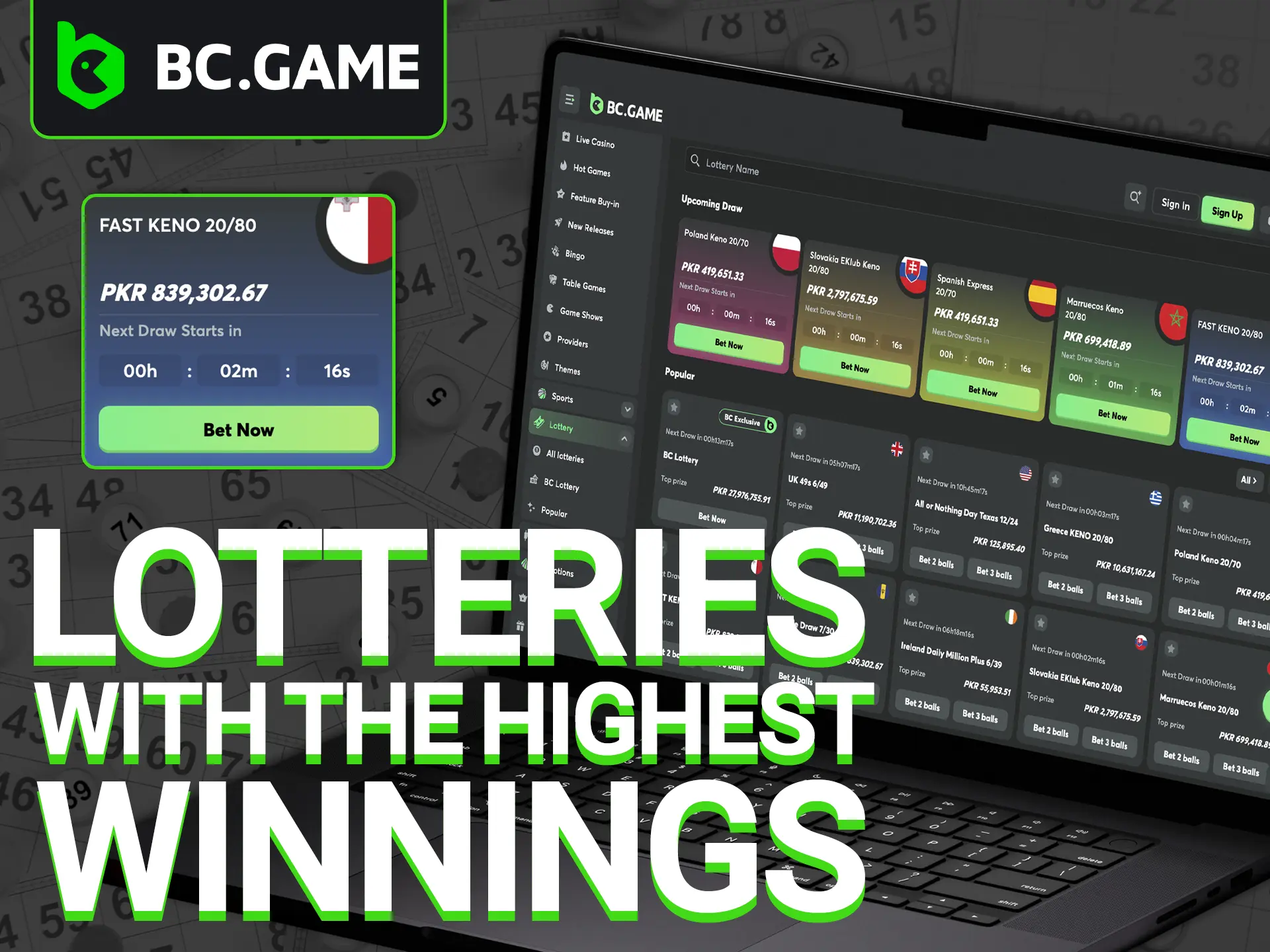 Get into the ranking of players with the biggest lottery winnings from BC Game.