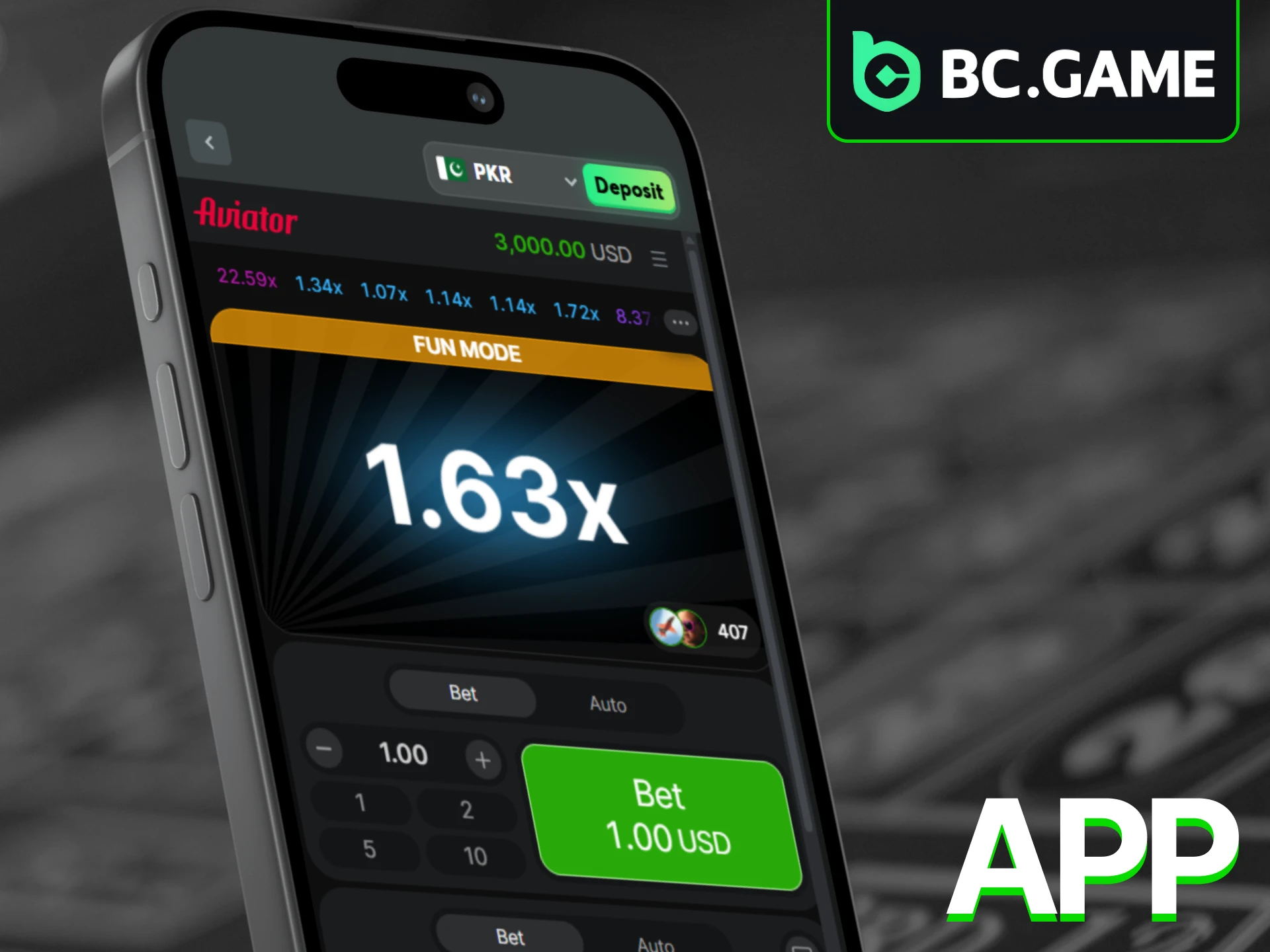 Download the BC Game app to play Aviator on your phone.