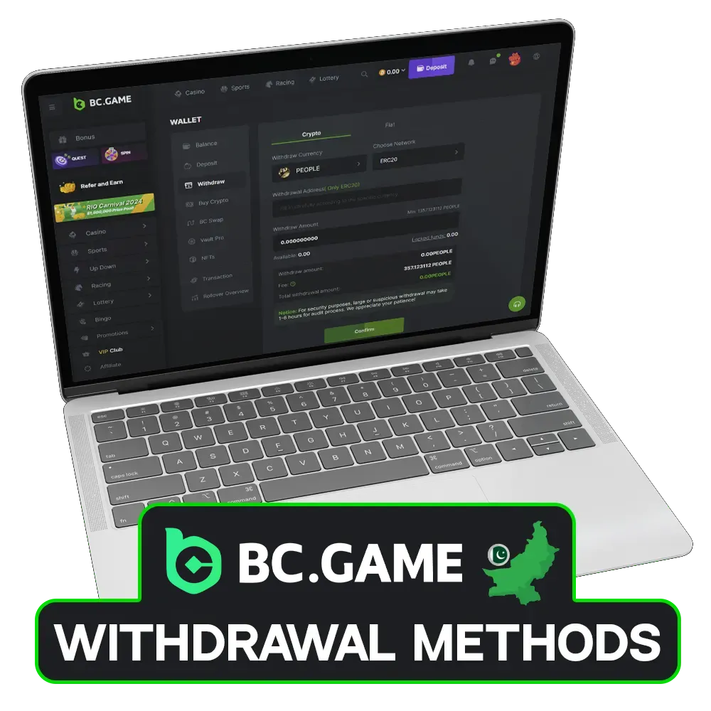 Learn BC Game withdrawal options in Pakistan.