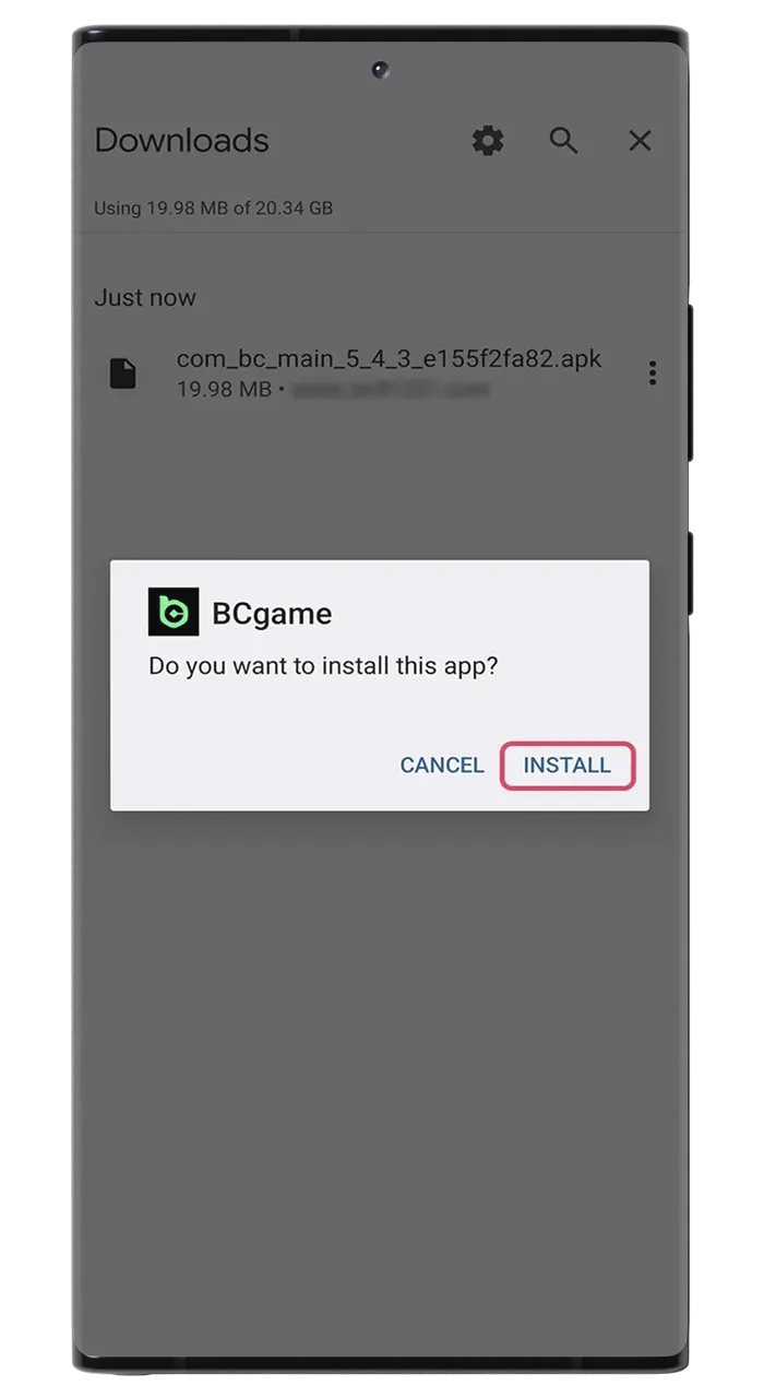 Confirm the installation of the BC Game app and wait for it to finish.