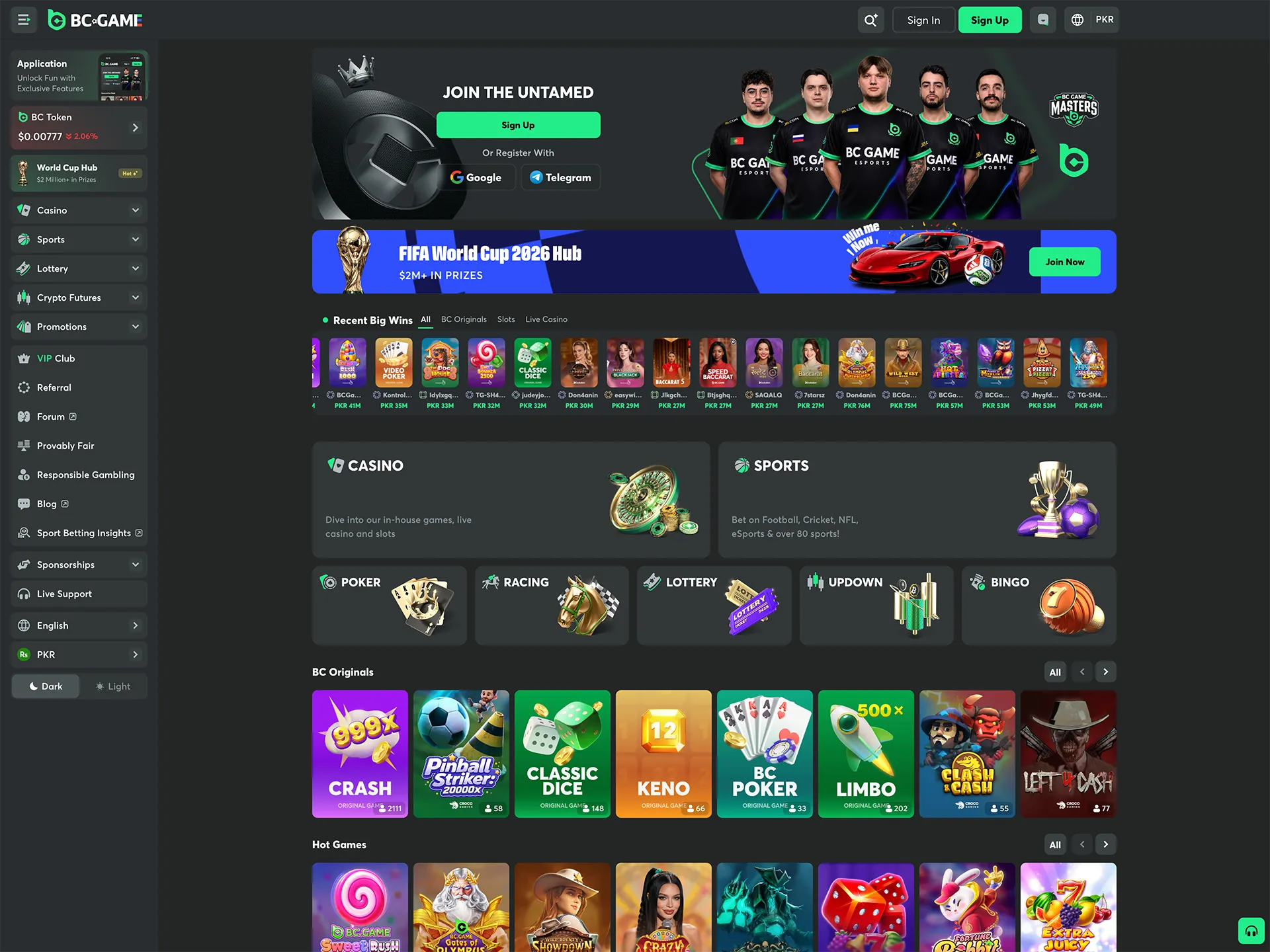 Play and bet on sports on the BC Game platform.
