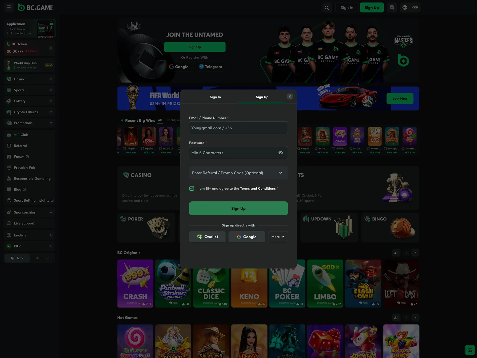 Create an account on the BC Game website.